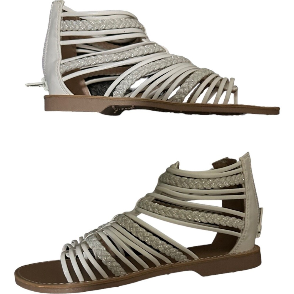 Olive & Edie Remie White Gladiator Strappy Zip Sandals Big Girl Size 1 Youth New - Picture 1 of 16